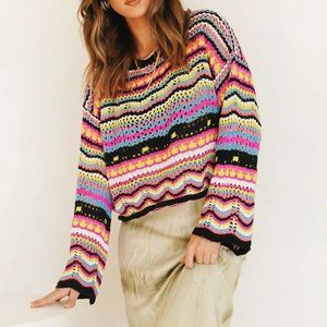 2023 patchwork knitted sweater intercolor crewneck striped sweater women